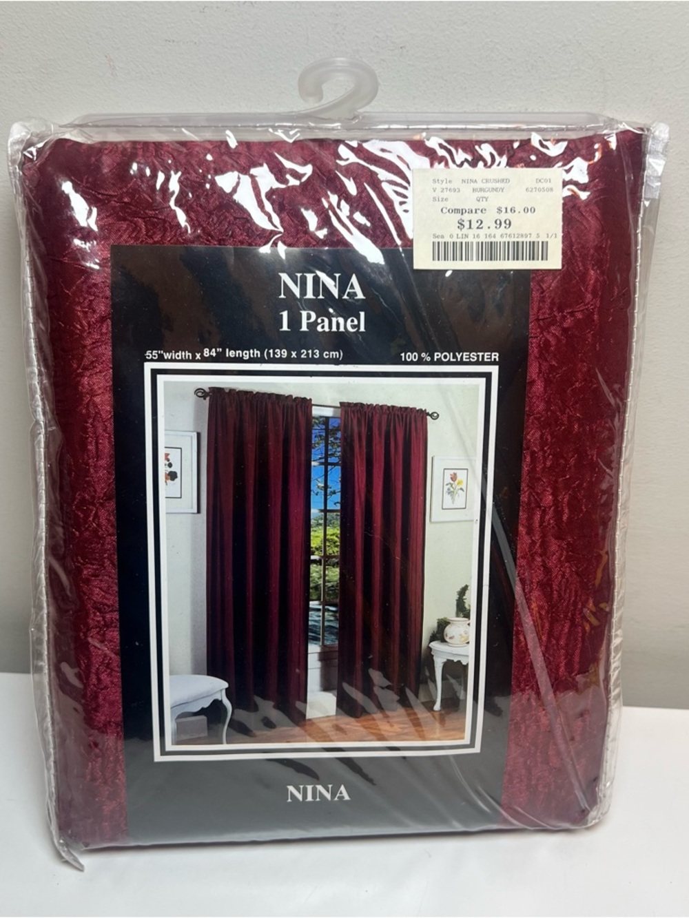 NINA Crushed Burgundy 1-Panel Window Curtain - Polyester